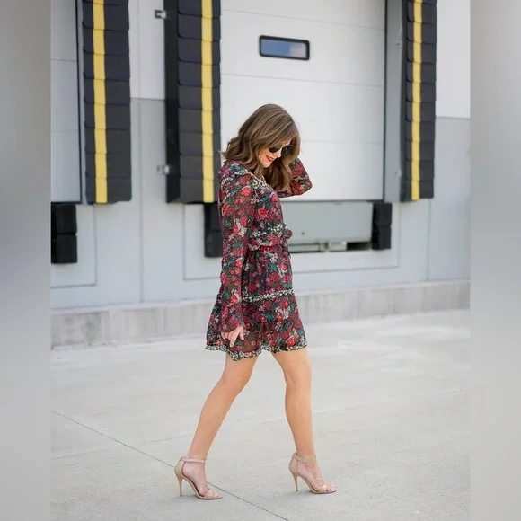Anthropologie Scotch & Soda Leopard & Lillies Floral Long Sleeve Mini Dress Chic - Picture 5 of 16